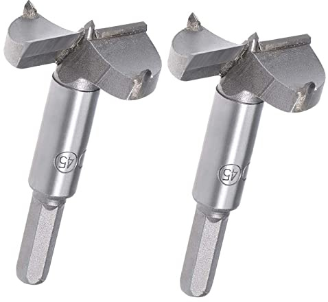 TA-VIGOR 2Pcs Forstner Drill Bits 45mm, Tungsten Carbide Wood Hole Saw Auger Opener for Woodworking Hinge Hole Drilling Boring Bit Cutter Gray
