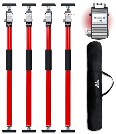 3-H 4X Montagestütze Klemmbalken 75-133cm, Türspanner Zargenspanner Einhandstütze Höhenverstellbare Teleskopstützen bis 50kg, Ladungssicherung Sicherungsstange Plattenheber Spannstange Stahl (rot)
