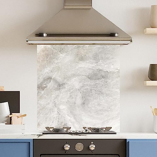Premium 70 cm x 75 cm White Marble Glass 6mm Kitchen Splashback Heat Resistant Toughened Polished Edges - Back Splash Back Coloured Hob Painted Tempered Splashback