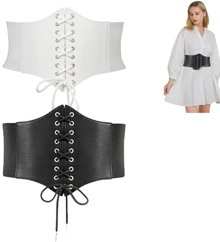 GNAUMORE Breiter Schnürgürtel für Damen,Damen Elastischen Korsett,Mädchen Elastisch Breites Band,Schnürkorsett Gebunden Gürtel,Taille Gürtel Bustiers Korsetts für Party Weiß und Schwarz