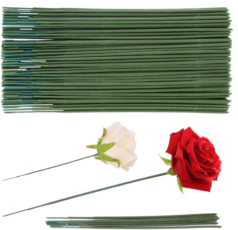 KALIONE 100 Pcs Plastic Floral Stem Plastic flower Stems Artificial Floral Rod Flower Stem Green Floral Wire Sticks Stem Green Flower Sticks Plant Stub Wire DIY Crafts Bouquet Stem (6.7 inch/17 cm)