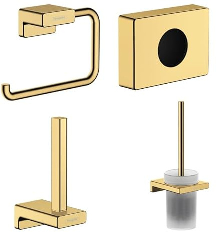 Hansgrohe Porte-Brosse WC AddStoris + Porte-Papier + Réserve Porte-Papier + Distributeur de sachets hygiéniques Aspect doré Poli