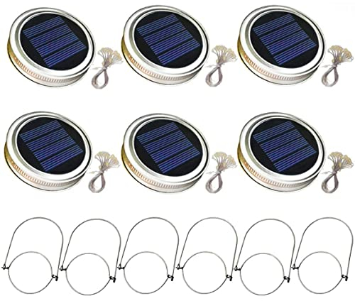 Naisicatar 6 pezzi solare Mason Jar LID LID 20 LED LAMPAGGIO LATERNA INFERIORE LAGUA DI STRUE MANUSI SUGGERIMENTI LUCI FIREFLY LIDI PER LAFIGLIE PER IL GARDENE DEL PATITO (Luce bianca)