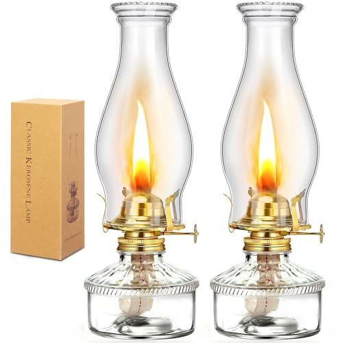 WEERSHUN 2 Pieces Oil Lamps for Indoor Use Hurricane Lamp Kerosene Lantern Vintage Emergency Large Decorative Classic with Adjustable Fire Wick for Home Indoor Use