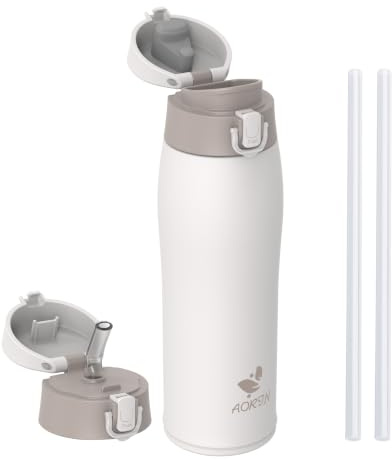 AORIN Trinkflasche Edelstahl 18/8, 750ml, Auslaufsicher Thermoskanne Isolierflasche Doppelwandig mit 2 Deckel, BPA-Frei Sportflasche, Trinkflaschen für Sport, Schule, Outdoor