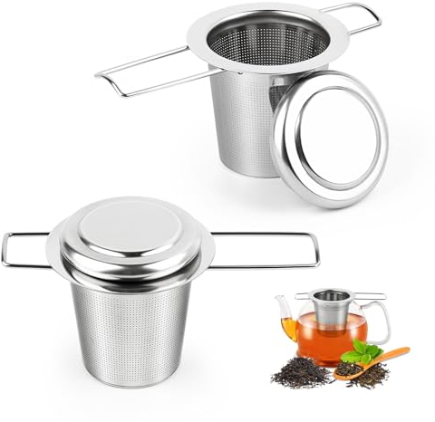 2 Piezas Infusor de Té, Colador de Té de Acero Inoxidable 304 Filtros para Té, Infusor de Te de Metal con Tapa y Asa Plegable, Colador Te con Tapa para Tazas, Tetera, Café Ollas