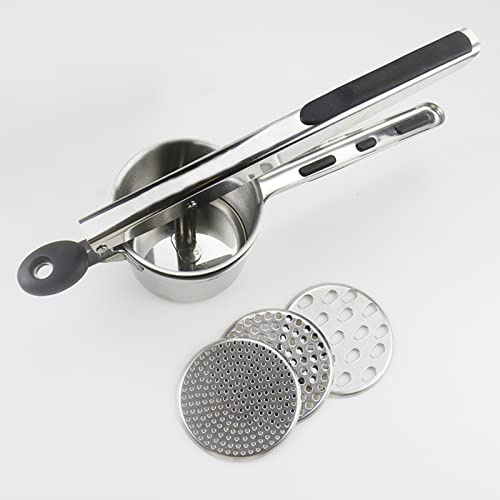 Tevimpeya Stainless Steel Potato Ricer Manual Potato Masher Kitchen Gadget with Silicone Handle