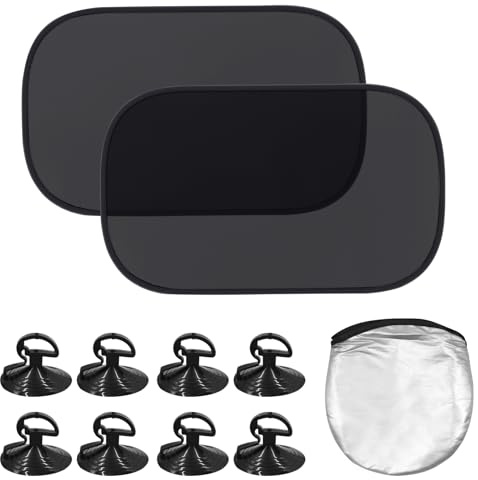 GOTRUST 2er Set Sonnenblende Auto Baby, Autofenster Sonnenschutz Selbsthaftend mit UV Schutz, Universelle Sonnenschutz Auto Seitenscheibe mit 8 Saugnäpfen Schwarz - 53x36cm