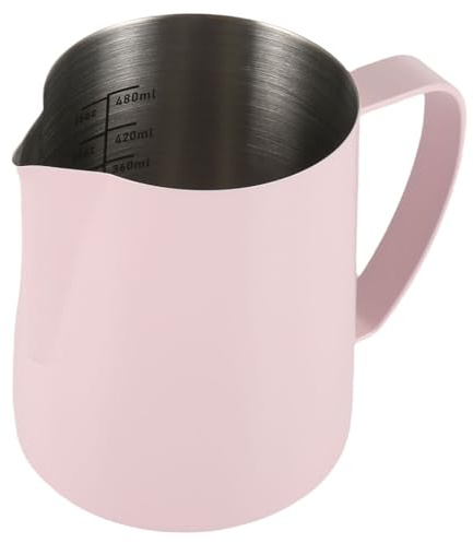 Dianoo Milk Frothing Pitcher, 600ml Stainless Steel Espresso Steaming Pitcher, Milk Frother Cup For Coffee Cappuccino With Measurement Scale, Pink