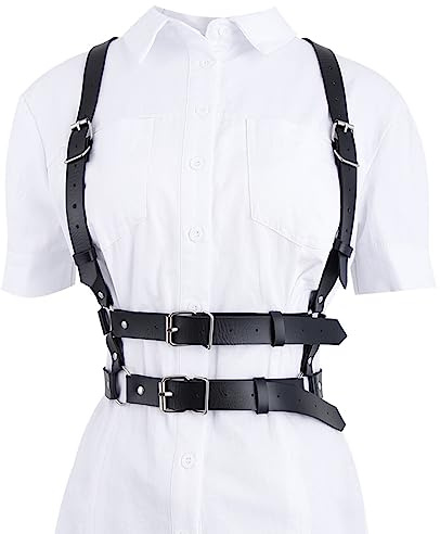 HUIFACAI - Cinturón punk para mujer, de piel de Halloween, con tirantes ajustables en forma de Y, para fiestas, discotecas, cintura delgada, Negro -, Suitable for waist circumference of 60-90cm, Negro