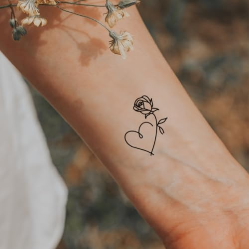 Inkster Tatto Herz mit Rose | NEU: Verbesserte Qualität | Hautfreundlich & EU Kosmetikzertifiziert | hochwertige Temporäre Tattoos aus pflanzlichen Inhaltsstoffen | wasserfest