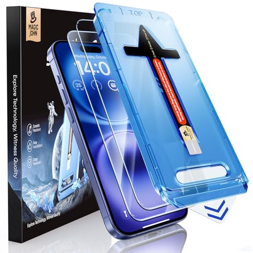 MAGIC JOHN 2 Stück für iPhone 16 Schutzfolie Einfache Installation | 6,1 Zoll,Schutzglas,Auto-Dust-Eliminierung,9H Härte,Ultra-Klar Displayschutzfolie,Bläschenfrei,Kratzfest,hüllenkompatibel