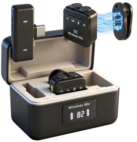 GOIYZTTR Trådlös mikrofon med två mikrofoner, kompatibel med Android/iOS, plug-play mini trådlös mikrofon brusreducering för att leva och spela in videor