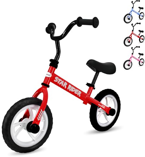 Crystals 12” Balance Bike 2+ Year Old Boys and Girls, Bike Training Bicycle for Kids and Toddlers with Adjustable Seat/Handlebar – Lightweight Fun Bike for Outdoor Play (Red)