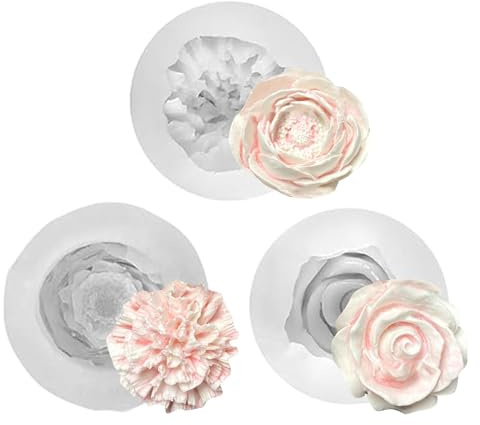 3 Verschiedene Silikonform Blumen(7, 7.3, 6cm) Kerzenformen zum gießen 3D Silikonformen Kerzen DIY Silikonform rose, Für die Herstellung von Kerzen silikonformen