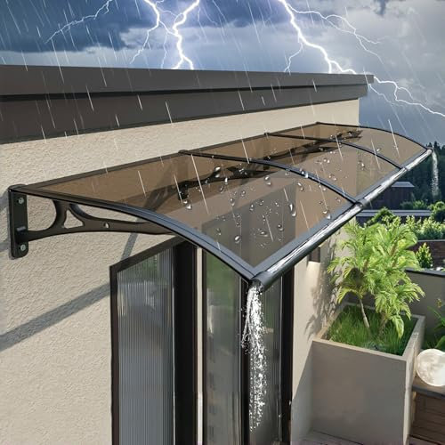 Curved Door Canopy Outdoor Waterproof Polycarbonate Cover Front Door Canopy UV Rain Snow Protection Shelter for Back Door Porch Window Durable Outdoor Door Canopies