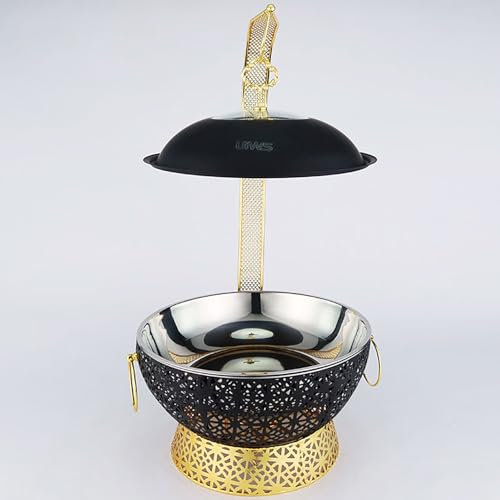 XQKXHZ Personality Round Chafing Dishes for Buffet, Premium Stainless Steel Buffet Servers and Food Warmers, Chafing Dish with Lid & Fuel Holder, for Parties Weddings Catering, Black and Gold