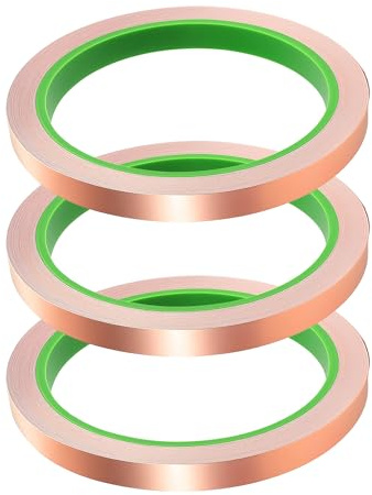Jyinelx Lot de 3 rouleaux de ruban adhésif en cuivre anti-limaces (0,6 cm x 20 m), ruban adhésif en feuille de cuivre pour verre coloré, blindage électromagnétique, ruban de cuivre anti-limaces