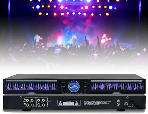 22-Band Professional Studio Equalizer | Dual Channel 1U Rack Mount Graphic EQ | with 10 Preset Effects & Noise Reduction | HiFi Audio Processor for Recording Studio & Live Sound