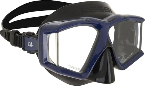 Cressi Horizon Mask Black/Blue - Maschera Unisex per Immersioni e Snorkeling Dotata di 4 Vetri Temperati Separati per Una Visione Panoramica Senza Interruzioni, Nero/Blu