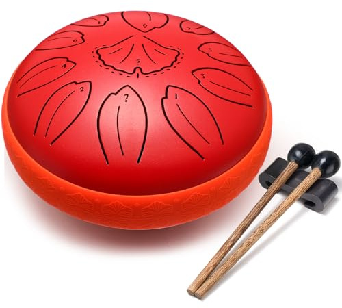 Lronbird Steel Tongue Drum, 6 Inch 11 Notes Percussion Instrument for Musical Education, Meditation, Relaxation, Calming, Music Gifts for Familys Friends Adults Beginners (Red)