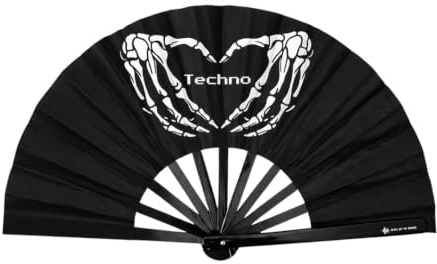 Fächer Festival Rave aus Bambus – Handfächer faltbar mit Glow in the Dark – Rave Accessoires für Techno Outfit Damen & Herren, Festival Outfit Techno, Techno Outfit, Club, Party & Sommer