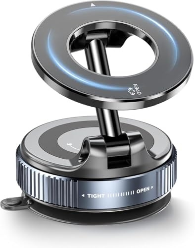 REOKILY Vacuum Magnetic Phone Holder for Car [Nano Gel+Vacuum Suction] Mobile Phone Holder, 360° Adjustable Foldable & N52 Strong Magnet Dashboard Car Mount, for All Phones With Metal Ring