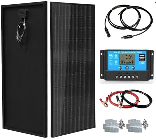 Gasolarxy 105W Solarpanel Kit Solar Set 12V, Schwarz 105 Watt Solarmodul | Solaranlage Komplettset + 20A Laderegler für Wohnmobil, Boot, Wohnwagen, Dach, Balkon Pv Module