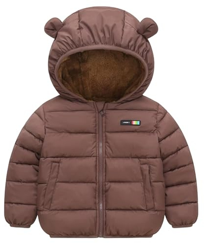 Giacca Invernale Piumino Bambini Caldo Foderato Pile Cappuccio Cerniera Neonati Piccoli Gioco Esterno (Coffee-1, 6-7 Years)