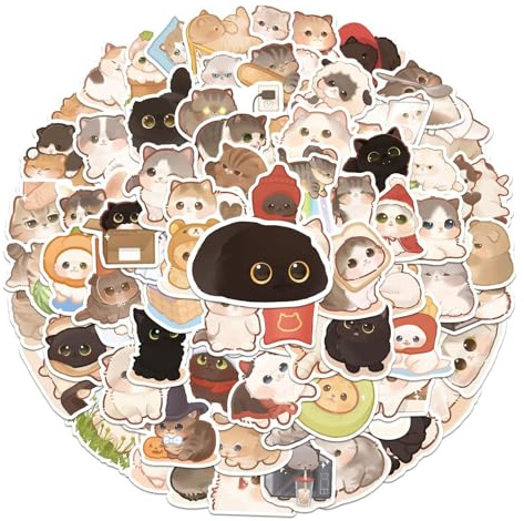 Muorruo 140 Pieces Sweet Cat Stickers for Water Bottles, Funny Kitten Stickers, Ideal for Kids' Birthday Parties, Kawaii Cartoon Sticker Pack, Waterproof for Laptop