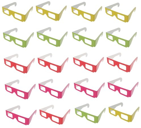 Sewroro 20 pièces Lot de Lunettes Carton Colorées Rouge Jaune Vert Rose Visionnage Films et Jeux Portable