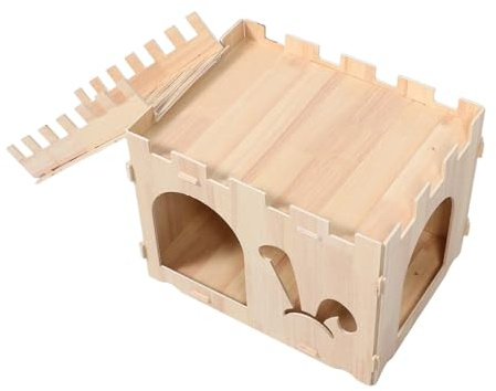 POPETPOP Escondite para Conejos de Madera para Hámsteres y Roedores Villa de Madera Fácil de Montar Casa Pequeña para Conejos y Hámsteres Refugio para Dormir para Animales Pequeños