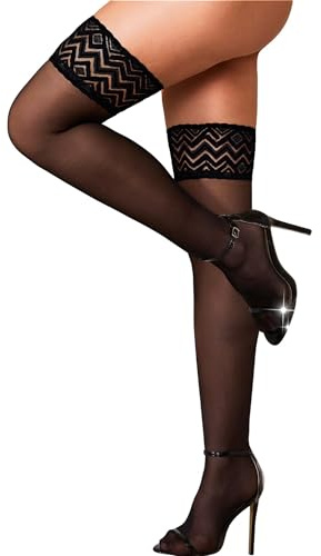 LUSLOVE Dentelle Bas Autofixants Femmes - Bas pour Porte Jarretelles Antidérapant Silicone Noir Taille unique