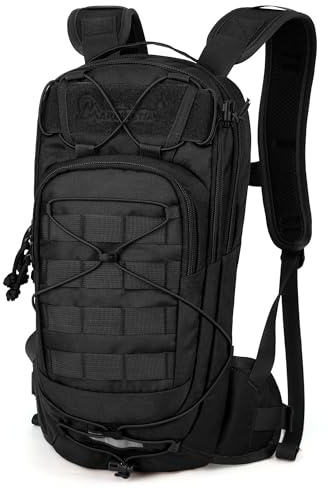 Mardingtop 10 l cykelryggsäck, lätt sportryggsäck med hydreringsfack och MOLLE – andningsbar för cykling, löpning, vandring, vardagsbruk, Svart, 10 litros (18 cm x 20 cm x 24 cm), Taktisk
