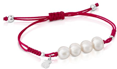 TOUS Pulsera de cordón negro, plata y perlas, Para Mujer, Colección Tous Pearls