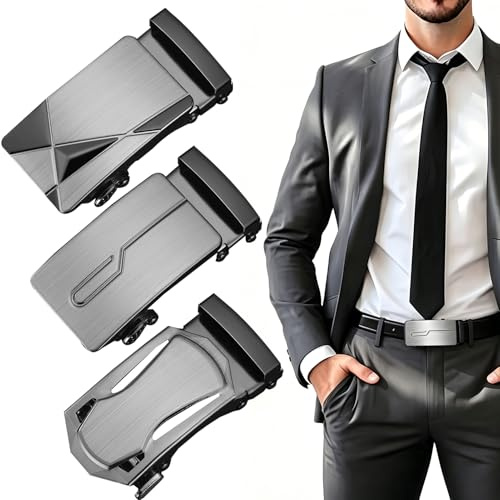 LifgWas 3 Piezas Hebillas de Cinturón Automáticas para Hombre, Herrajes de Metal Ajustable Sin Agujeros, Hebilla de Correa de 35 mm para Jeans y Pantalones de Vestir, Diseño Moderno de Reemplazo