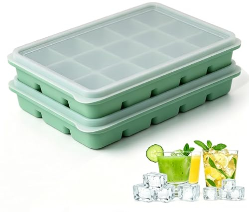 Azxb Ice Cube Trays with Lid, 2 Packs 30 Cubes Durable Stackable Flexible Silicone Ice Cube Trays for Freezer with Removable Silicone Lids for Baby Food, Whiskey, Cocktail, Coffee, BPA Free