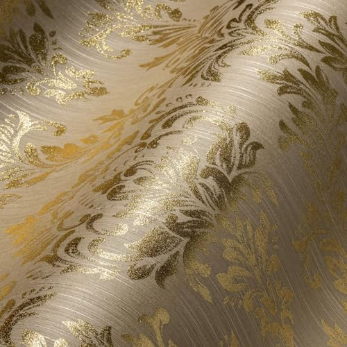 Architects Paper textiltapet metalliskt silke tapet med ornament barock 10,05 m x 0,53 m beige metallic Made in Germany 306592 30659-2