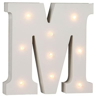 Out of the Blue 57/6086 - Holz Buchstabe M beleuchtet mit 9 LED Lichtern, batteriebetrieben, ca. 16 cm