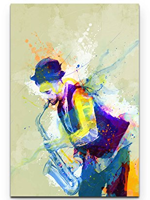Paul Sinus Art Saxophon Spieler 90x60cm auf Leinwand gespannt fertig zum aufhängen