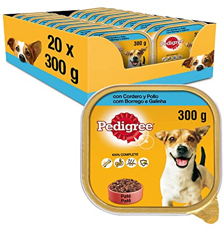 Pedigree Nassfutter für Hunde, Lamm und Huhn in Pastete (Packung mit 20 Dosen x 300 g)