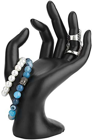 Soporte De Exhibicion De Joyeria Mano Posa Anillos Mano Negra Gesto Anillos Soporte de Pantalla Resina Terciopelo Pendientes Pulsera Titular Organizadores de Joyas Vitrina Soporte Joyas Manos (resina)