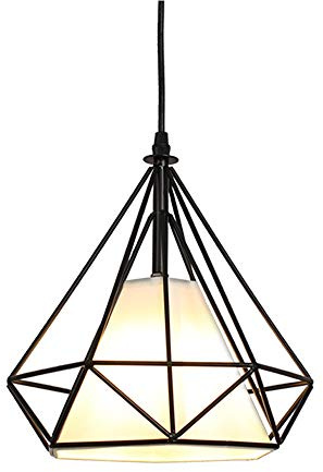 PETITES ECREVISSES Lampadario Industriale Vintage Lampada a Sospensione da Soffitto Gabbia Diamanti Di Metallo Paralume Ø25cm Retro Plafoniera E27 Loft Stile (Nero)