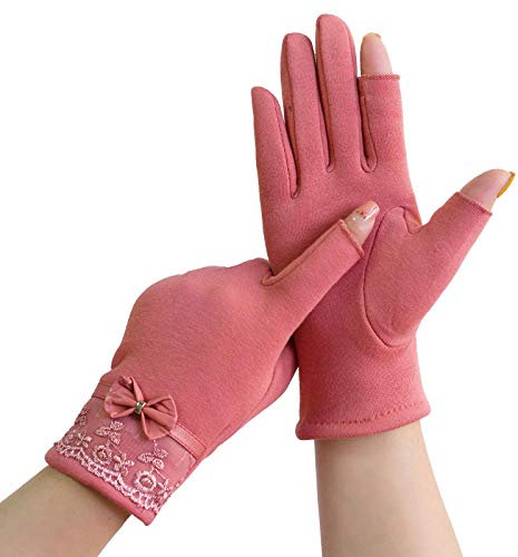 MAOZIm Zwei-Finger Handschuhe ohne Fleece Baumwolle Handschuhe Winter Damen Plus Samt Frühling und Herbst Winter Dünn Elastisch Touchscreen Halbfinger Fünf Finger