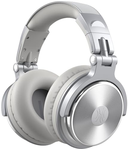 OneOdio Pro 10 Over-Ear-Kopfhörer, kabelgebundene Kopfhörer mit Shareport-Mikrofon, Klinke 3,5 mm und 6,35 mm, Kopfhörer für Aufnahme, Mixen, Studioüberwachung, DJs, Gitarre, Podcast, PC (Silbergrau)