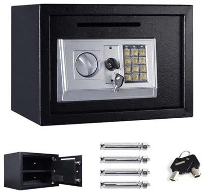 Tresor mit zahlenschloss Digital PIN-Code und Schlüssel Elektronischer Safe Sicherheitskasten Doppelbolzenverriegelung Wandtresor Möbeltresor -16L (Schwarz)