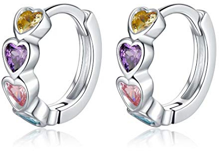 Qings Ohrringe für Mädchen, Ohrringe, Herz, bunt, Kreolen, Silber 925, exquisit, Huggie Hoop und Zirkonia, Schmuck, Geschenke für Frauen und Mädchen, Sterlingsilber, Zirkonia, Sterling Silber,
