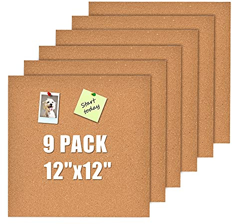 Okydoky Lot de 9 planches en liège autoadhésives de 30 x 30 cm, dalles de liège de 4 mm d'épaisseur pour murs, tableau d'affichage pour bureau, maison, école (4 mm, 9 pièces, UK)