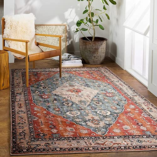 KIMODE Boho Teppich Wohnzimmer, Waschbarer Kurzflor Teppich Groß Orientalischer Kunstwolle rutschfest Schlafzimmer, Vintage für Wohnzimmer, Schlafzimmer, Esszimmer, 150x210cm