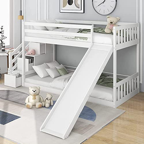 Kayan Bunk Bed with Stairs and Slide, Solid Pine Wood Frame, Children Bed with 2 Drawers in the Steps, Ideal for Any Room, 90x190cm, White